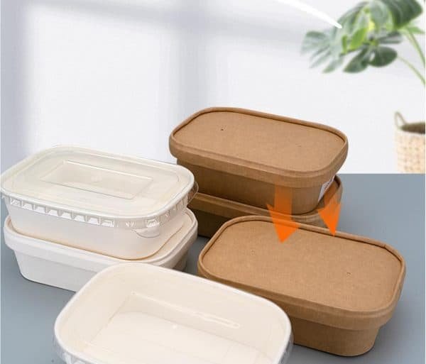 580ml 750ml 880ml 1000ml rectangle kraft paper bowls with lids