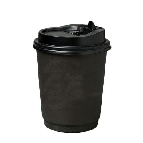 disposable double wall paper cups in black with lid