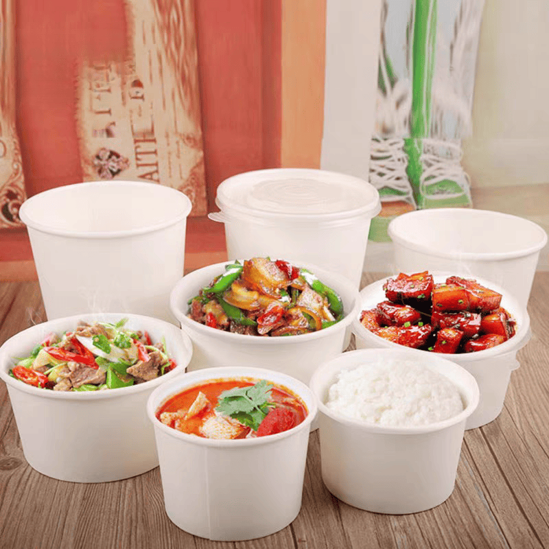 takeout paper soup container with food